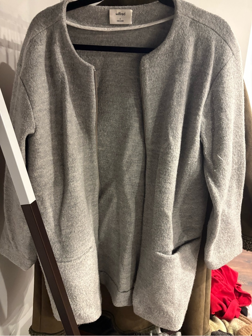 Wilfred Gray Zip-Front Wool Blend Coat